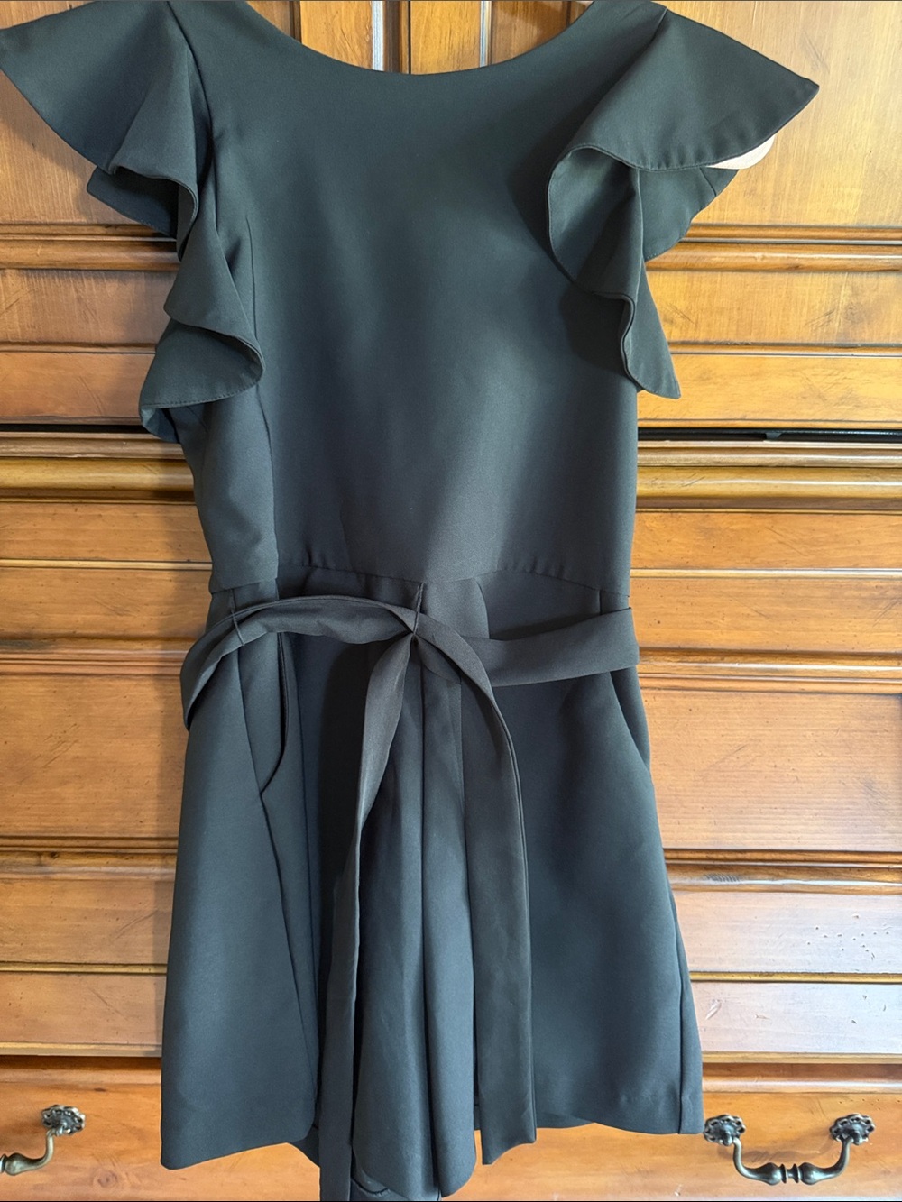 Girls' Black Ruffle Sleeve Romper size 16
